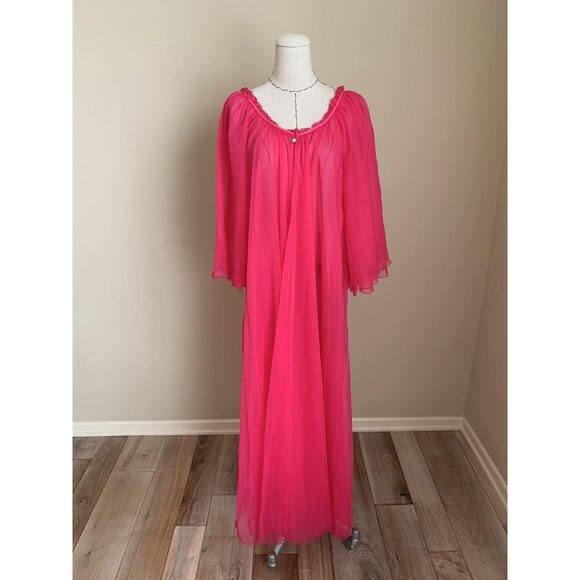 Rare Vintage 60s Fredericks of Hollywood Pink Sheer Lingerie Robe Boudoir Pinup